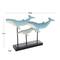 20" Blue Wooden Whale Textured Sculpture with Black Metal Stand